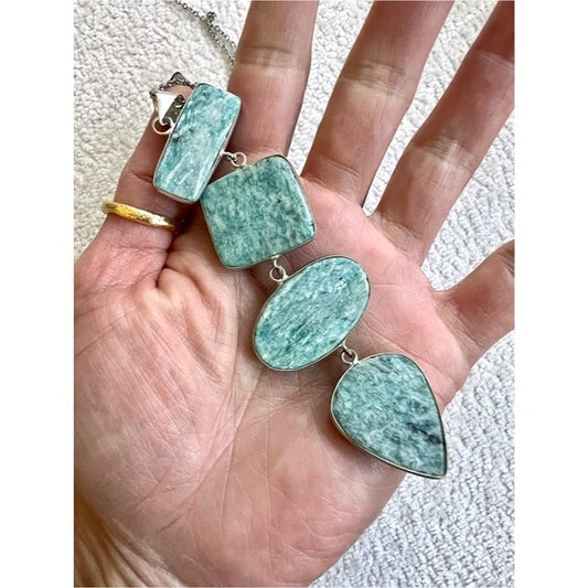 925 HUGE! Long Cleavage AMAZONITE Pendant Necklace