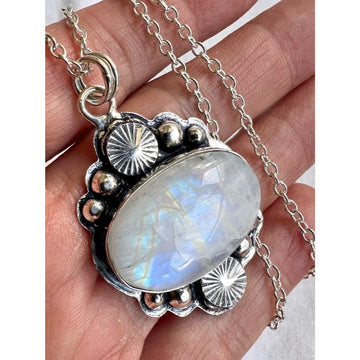 925 OMG Rainbow FLASH Moonstone Pendant Necklace
