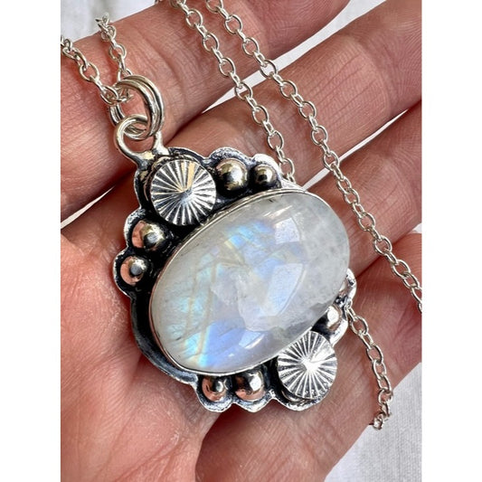925 OMG Rainbow FLASH Moonstone Pendant Necklace