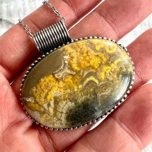 925 Positive Vibes! Bumble Bee Jasper Pendant Necklace