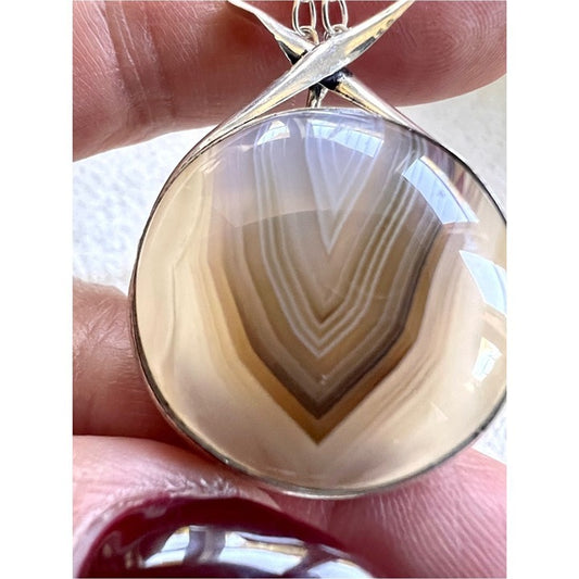 925 Grounding Harmony Botswana Banded Agate Pendant Necklace